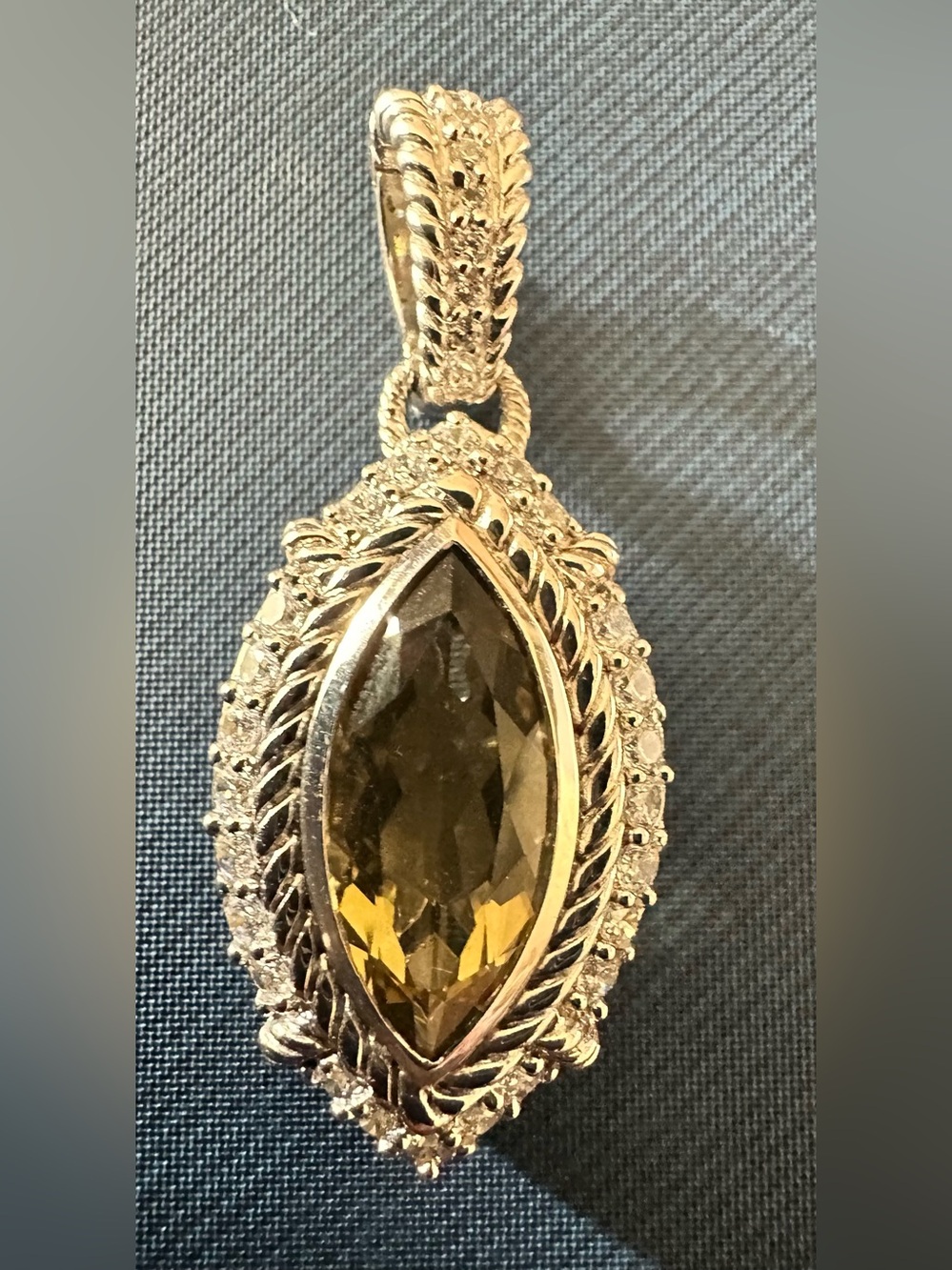 Judith Ripka 925 Sterling Silver Smoky Quartz CZ Marquise Enhancer Pendant 11.5g